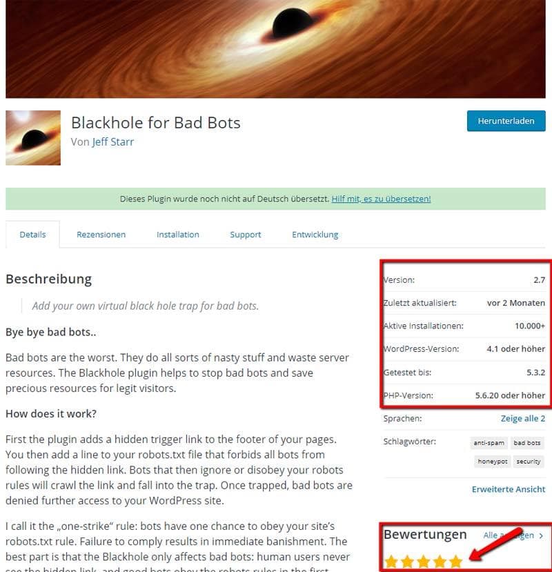 WordPress-Plugin Blackhole for Bad Bots