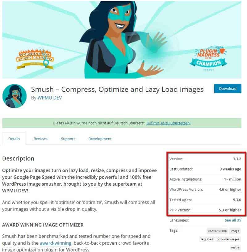 Smush - Plugin zur Bilder Optimierung