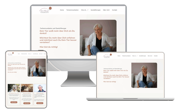 Website-Mockup mit PC, Tablet und Handy. Alle zeigen die Website von Anne Janzen.