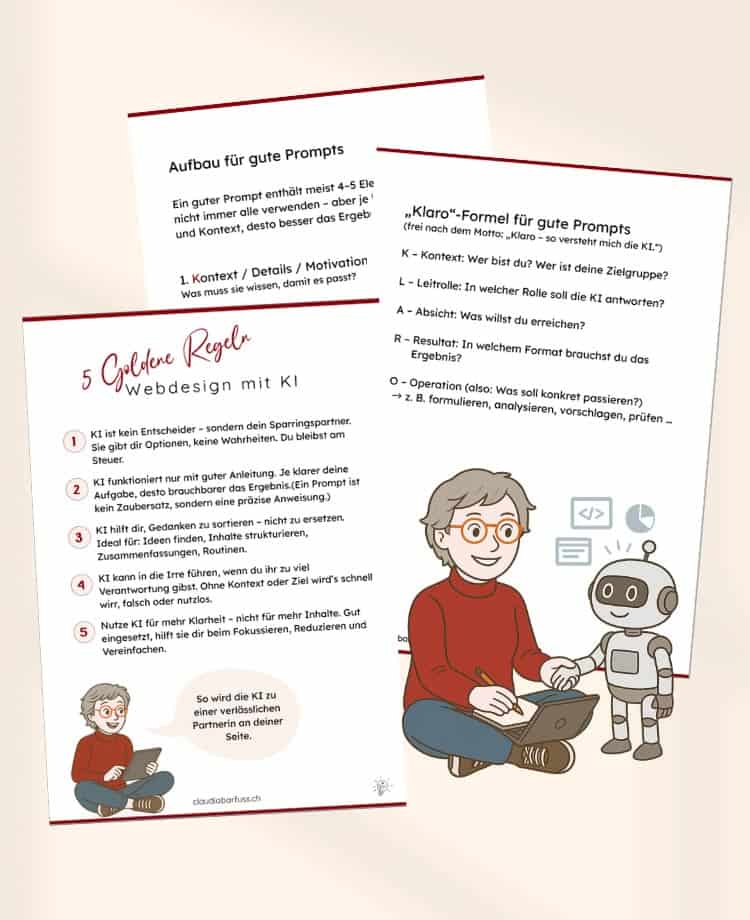 Arbeitsblätter aus dem Workshop Webdesign mit KI.