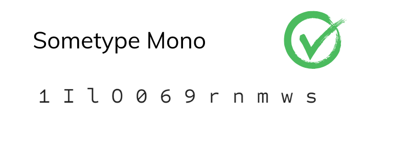 Es sind die Buchstaben 1 I l O 0 6 9 r n m w s abgebilddet in der Schrift Sometype Mono.