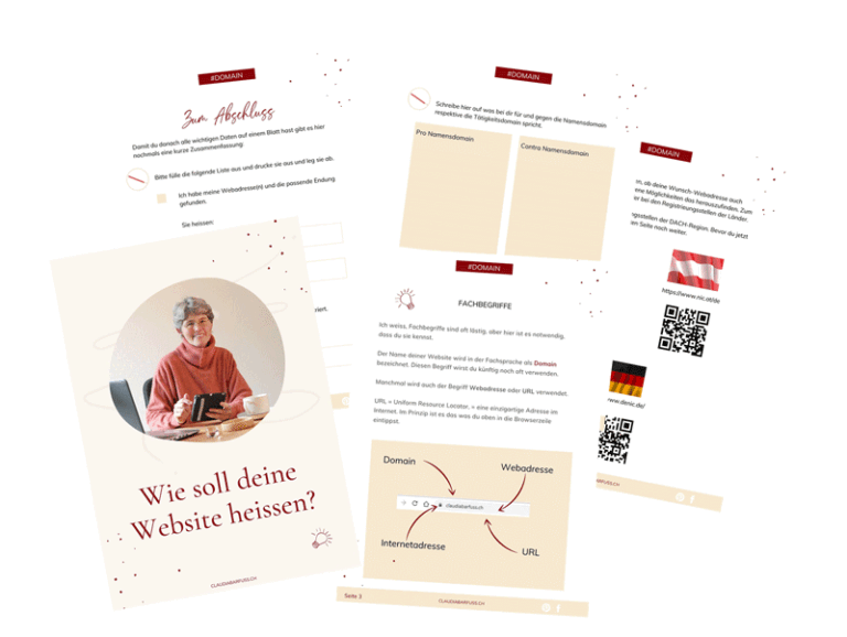 Verschiedene Arbeitsblätter die sich rund um die Website-Domain drehen.