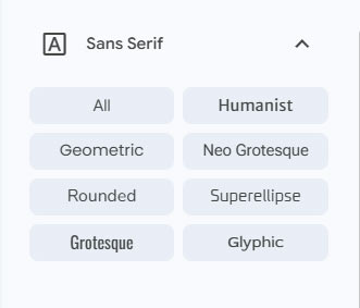 Screenshot der den Filter Sans Serif bei Google Fonts zeigt