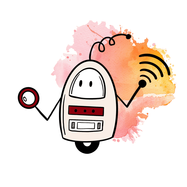 Gezeichneter Roboter mit zwei Armen und einer Antenne.