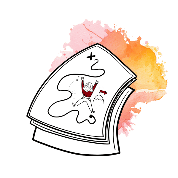 Gezeichnete gebogene Blätter mit einer Linie.