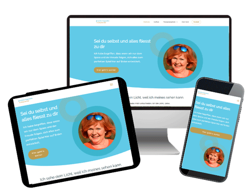Website-Mockup mit PC, Tablet und Handy. Alle zeigen die Website von Graziella Coppoletta.
