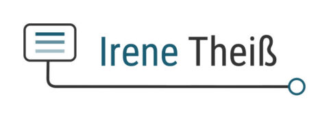 Logo Irene Theiss als Schriftzug daneben ein Käschten mit 3 waagerechten Liniern, darunter ein Strich mit einem Punkt am Schluss.