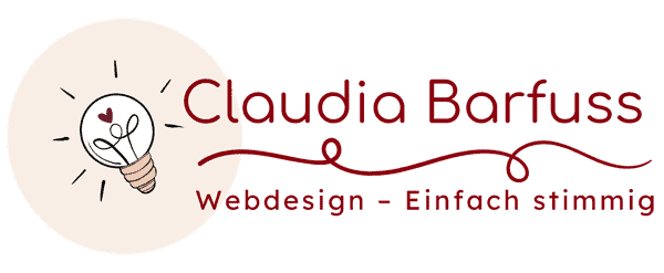 Logo - Glühbirne im Kreis und Schriftzug Claudia Barfuss - Webdesign - einfach stimmig