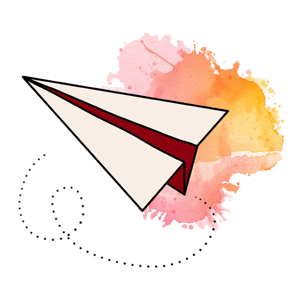 Gezeichnetes Papierflugzeug, beige, rot.