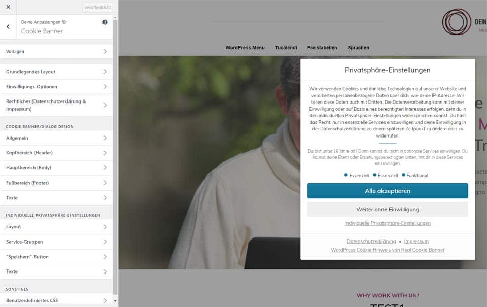 Real Cookie Banner Plugin Farben/Schriften/Texte einstellen Real Cookie Banner Plugin Farben/Schriften/Texte einstellen