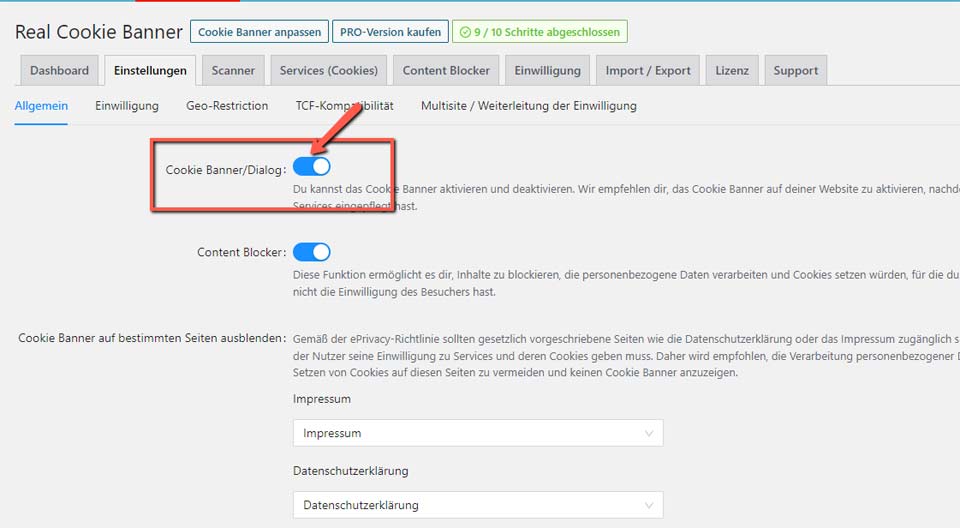 Real Cookie Banner Plugin einschalten Real Cookie Banner Plugin einschalten