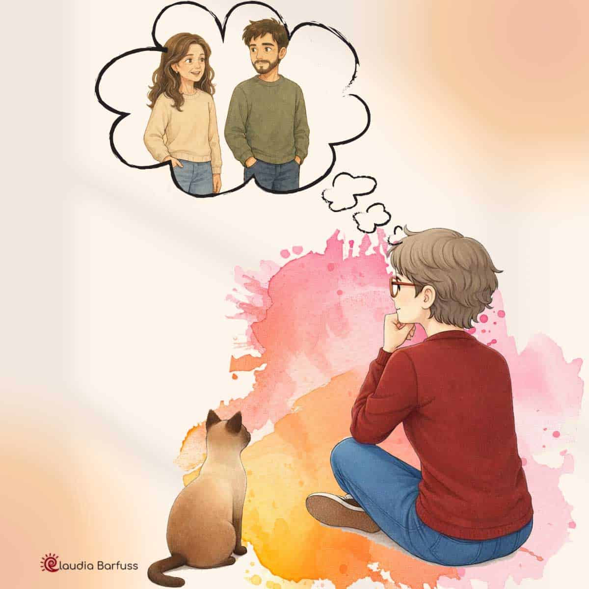 Illustration einer Person im Schneidersitz, die über ihre Lieblingskunden nachdenkt.
